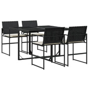 Set da Pranzo da Giardino 5 pz | Set Salotto da Giardino Nero con Cuscini in Polyrattan