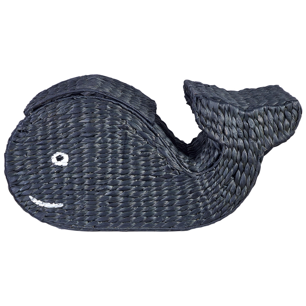 Cesto di vimini naturale nero a forma di balena intrecciata con coperchio Cesto per giocattoli Accessorio per la camera dei bambini