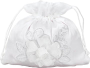 Borsa da Sposa con Fiori Bianchi - Borsa in Satin per Matrimonio - Portafoglio in Satin con Borsa per Soldi