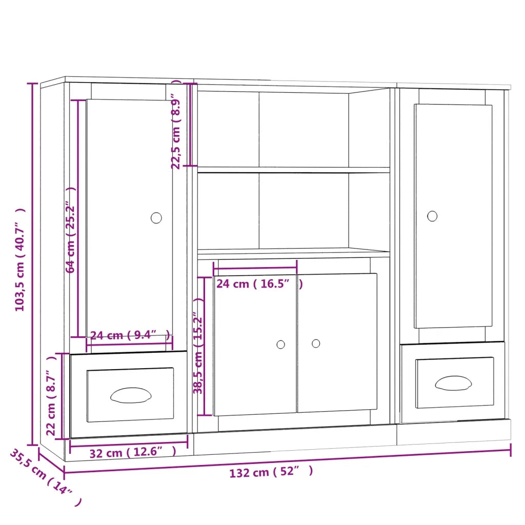Credenze 3 pz Rovere Sonoma in Legno Multistrato 3185314
