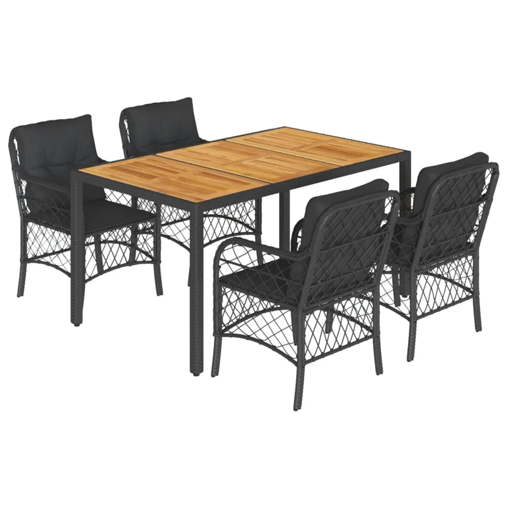 Set da Pranzo da Giardino 5 pz Nero con Cuscini in Polyrattan 3212044