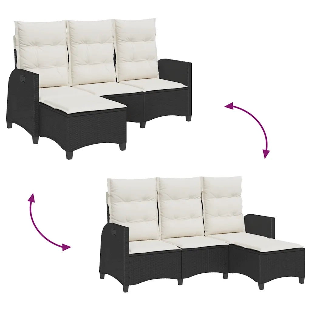 Divano da Giardino Reclinabile a L con Cuscini-Sofa da Giardino Nero Polyrattan