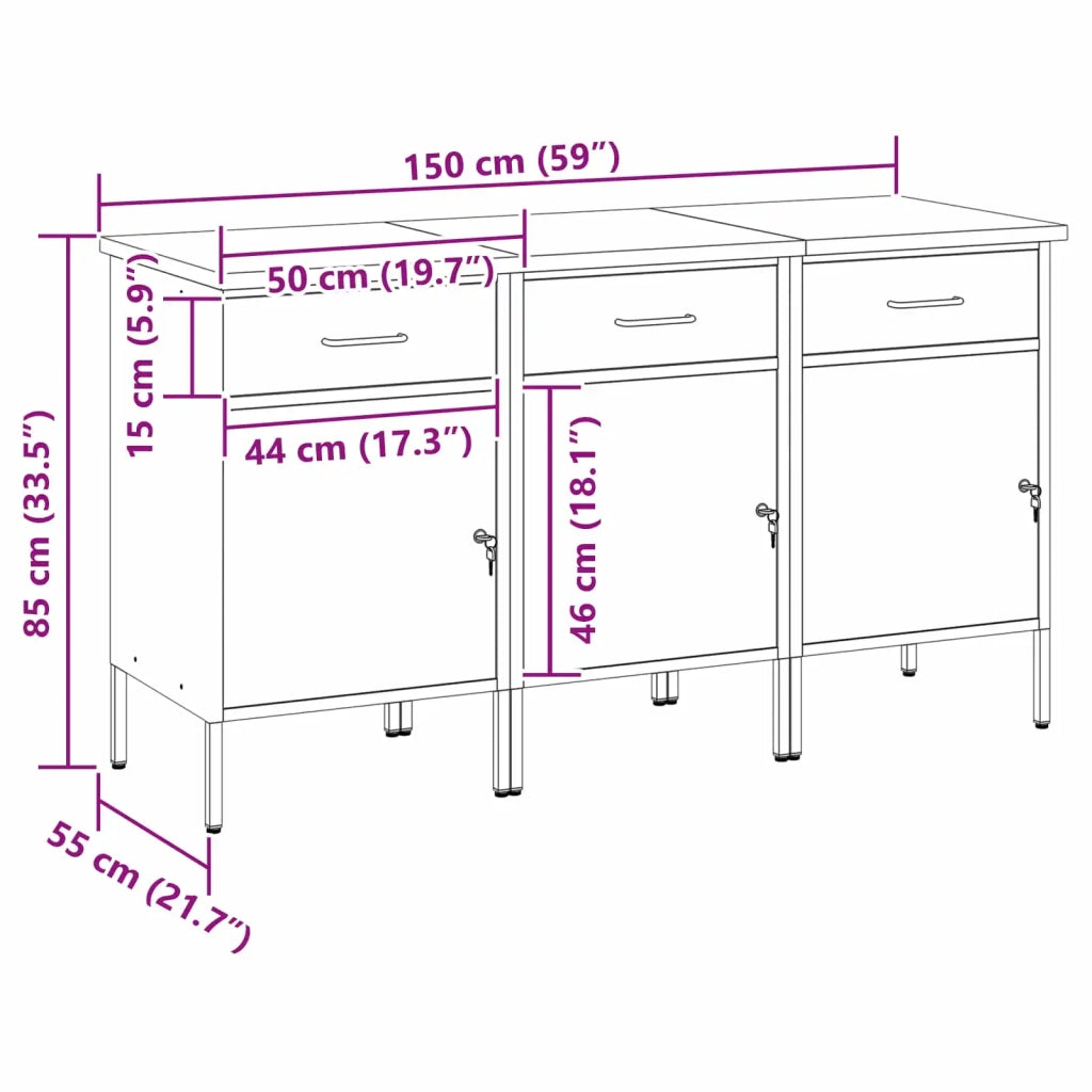 Mobile da lavoro 3 pz Rosso e Grigio 150 x 55 x 85 cm 3321367