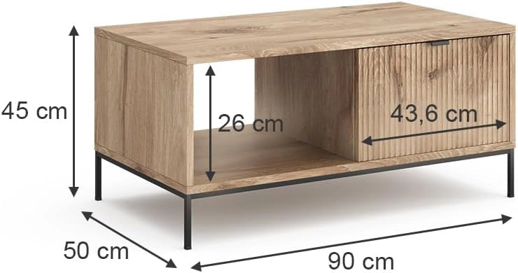 Tavolino Eliza, Quercia vichinga, 90 x 50 cm con un cassetto, combinabile con altri mobili della serie Eliza