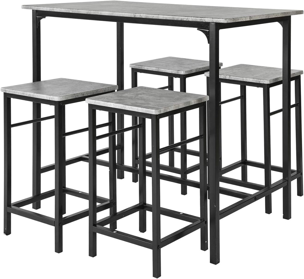 Set Tavolo da Pranzo 5 Pezzi con 4 Sedie Comode, Tavolo da Cucina Compatto per Piccoli Spazi, Tavolo con Sedie Ideale per Sala da Cucina, Pranzo, Soggiorno, Balcone e Arredo Esterno OGT52-N