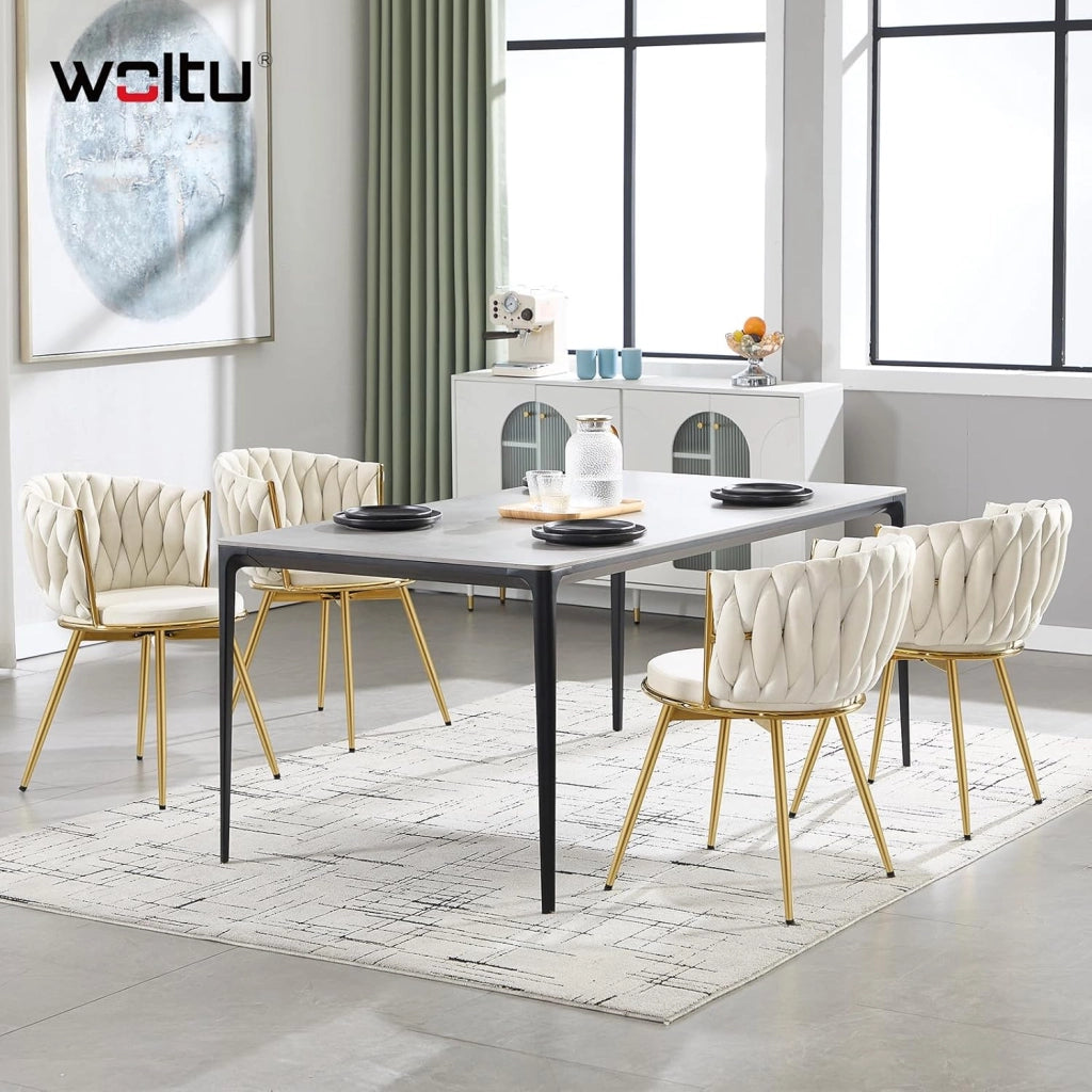 Sedie da Pranzo Girevoli Set di 2, Sedie da Cucina Ergonomiche Imbottite con Gambe in Metallo, Seduta in Velluto per Cucina, Soggiorno, Balcone, Beige, EZS84be-2