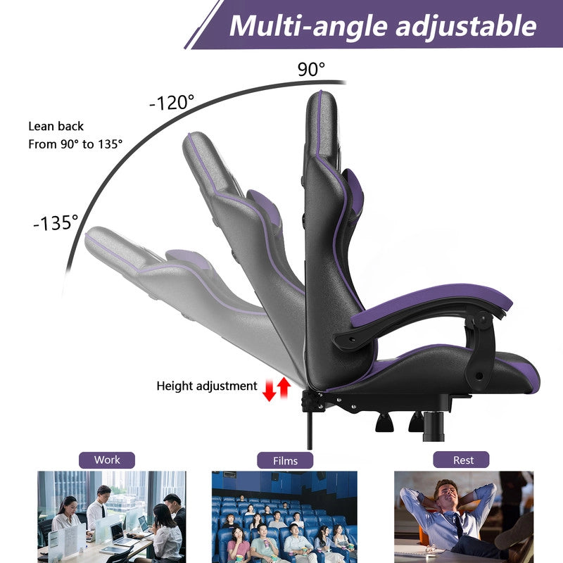 Sedia da gioco, Sedia da gioco ergonomica in similpelle , altezza regolabile con supporto lombare e poggiatesta, schienale reclinabile