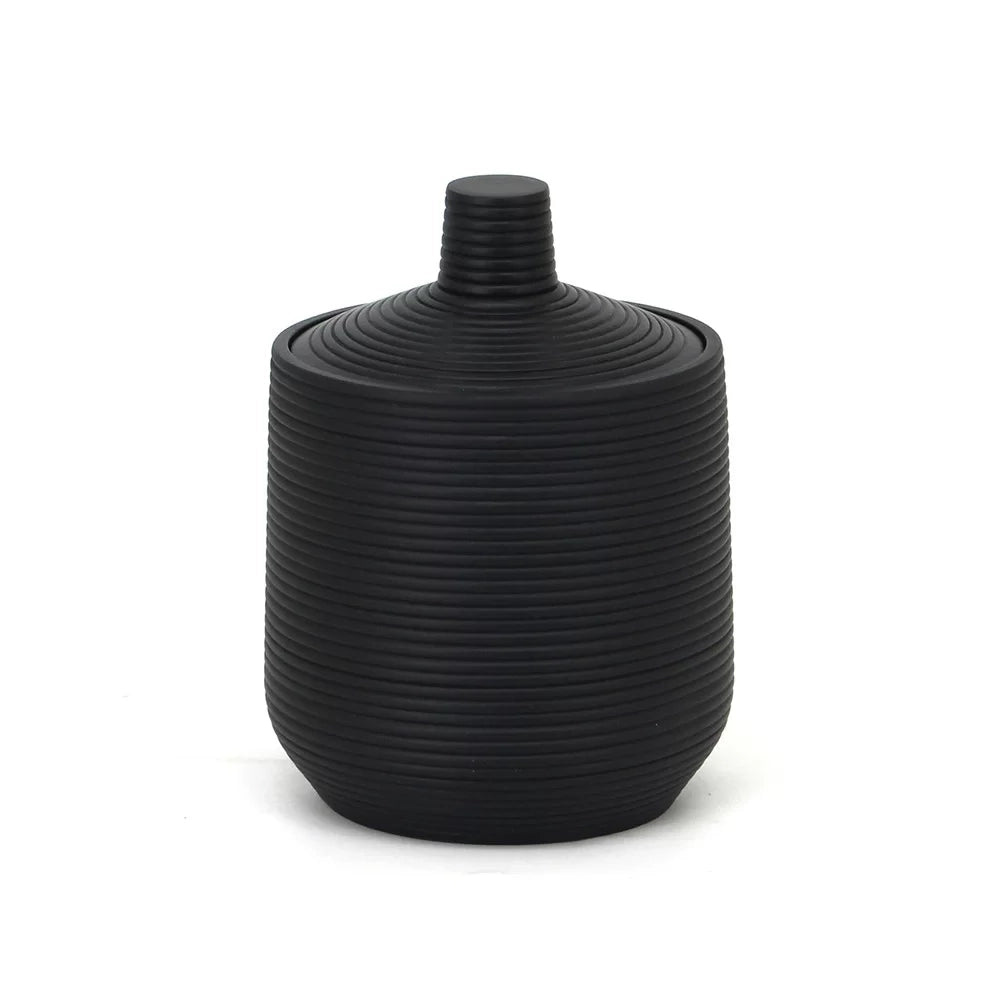 Barattolo nero porta cotone con coperchio - Serie Elegant