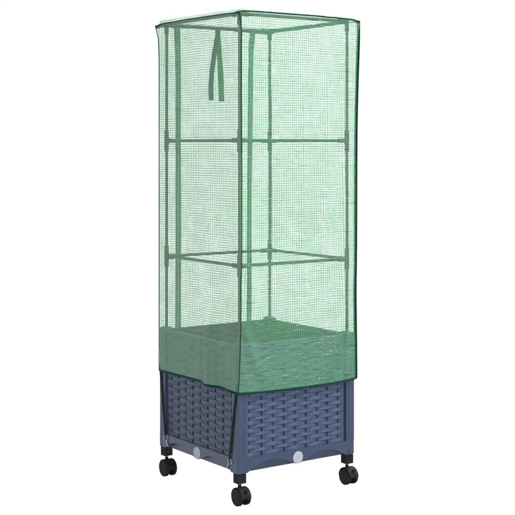 Vaso da Giardino con Copertura per Serra e Ruote Blu Grigio PP 3422931
