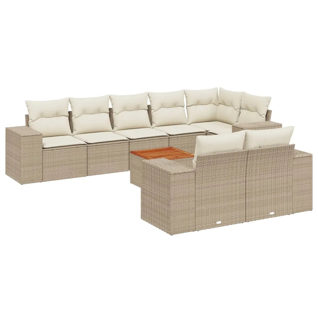 Set Divano da Giardino 9 pz con Cuscini Beige in Polyrattan 3225533