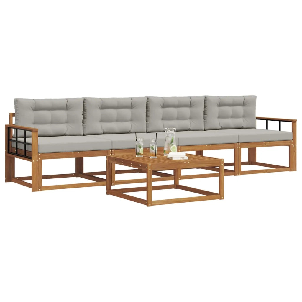 Set di divani da esterno 5 pcs Grigio Naturale e Chiaro 3367169