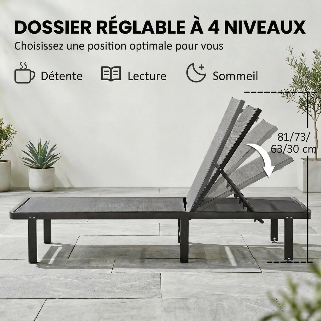 Transat da Giardino con Rotelle ¨C zephmum ¨C Textilene 530g/m2 Grigio Scuro