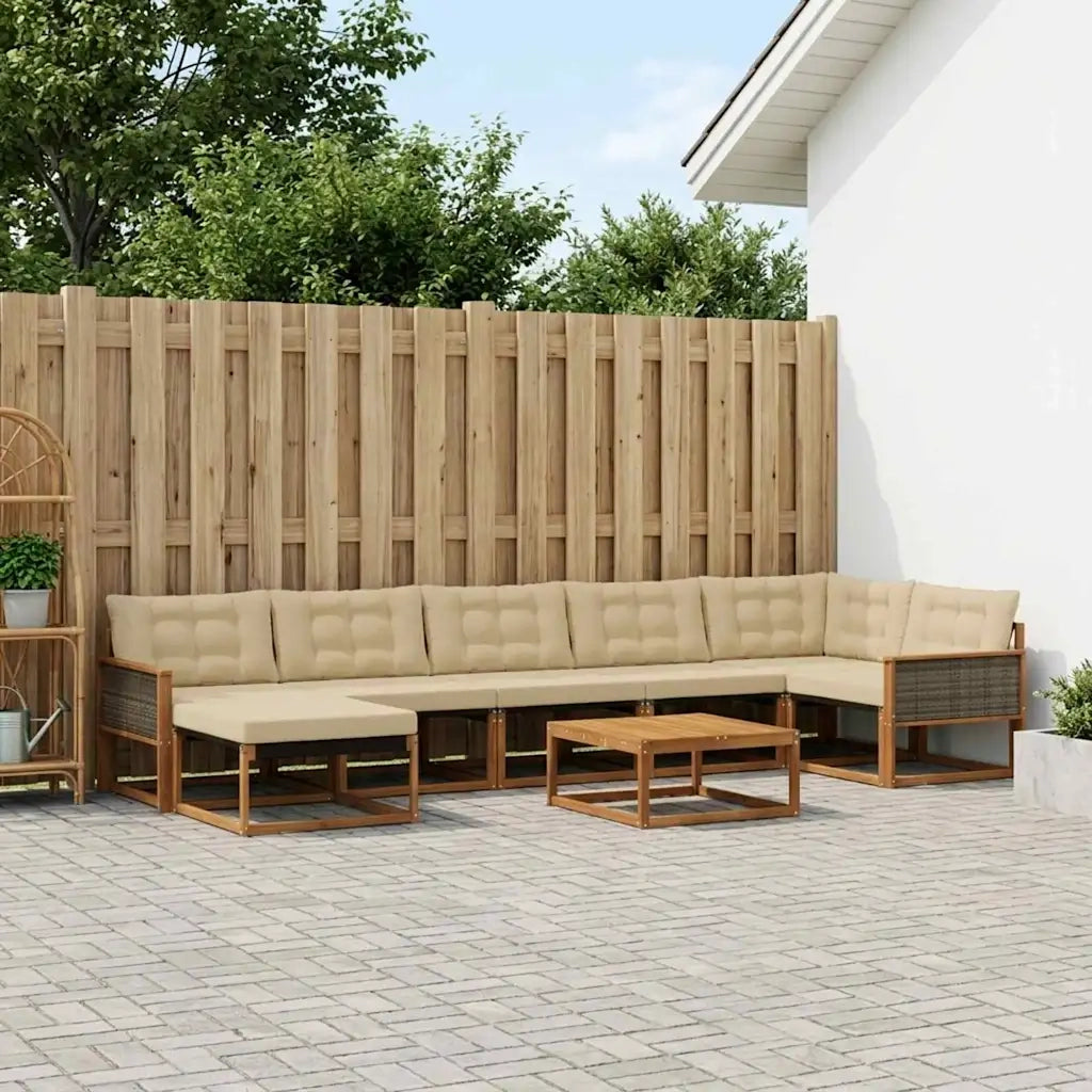Set di divani da esterno con cuscino 8 pcs Naturale e Beige