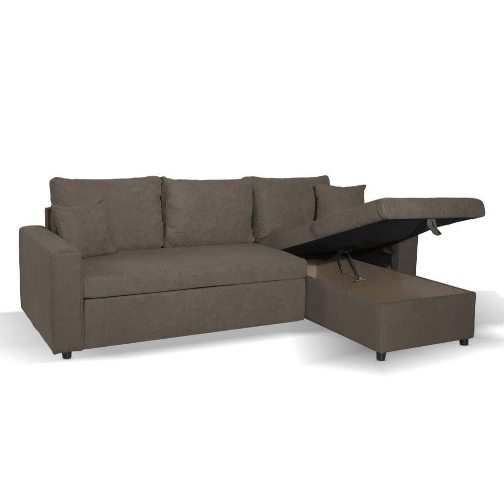 Divano con penisola reversibile funzione letto Golf tessuto khaki Enjoy09 225x148x91H