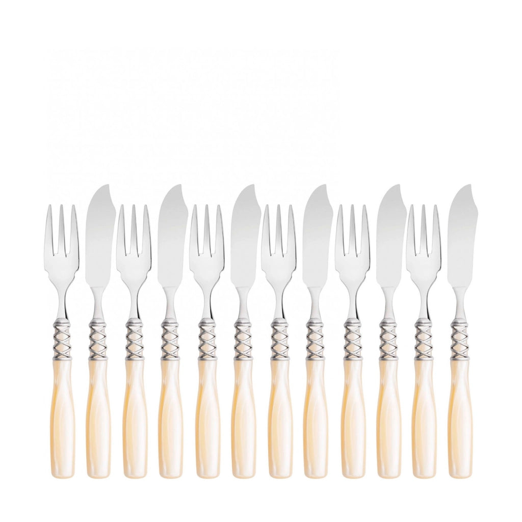 ARIANNA Ghiera Argento Anticato, Posate Set 12 Pz Pesce, Scatola