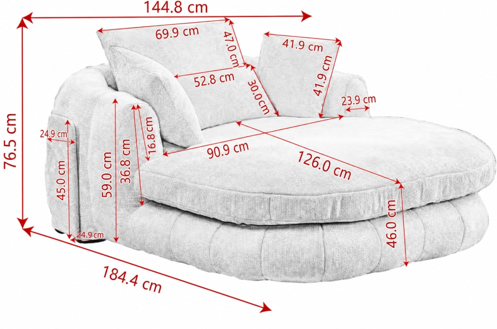 Chaise longue ULEVR in ciniglia bianca con seduta profonda e cuscini di supporto