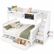 LETTO a castello per bambini 90x200/140x200 cm con lavagna e cassetti Bianco