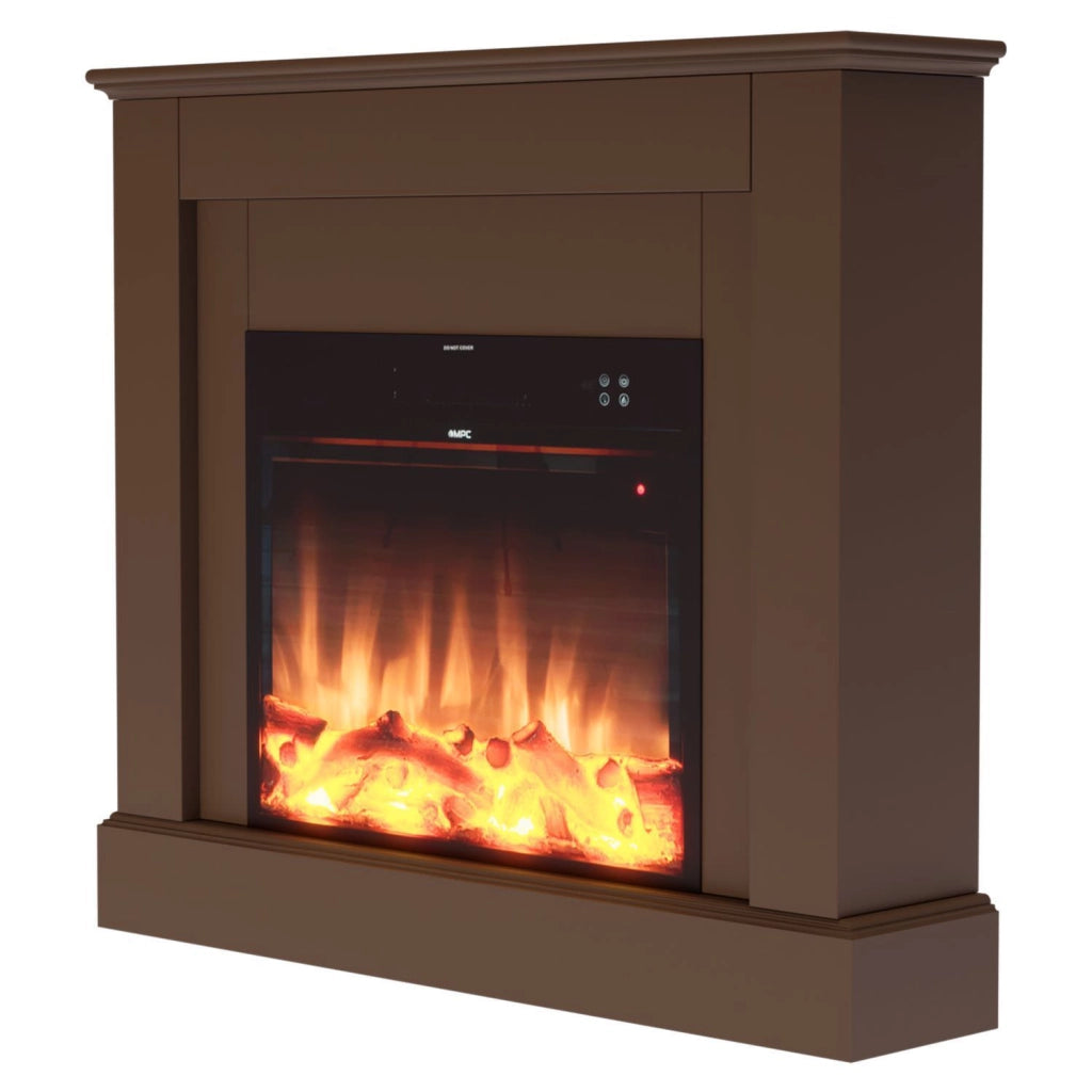 Caminetto Elettrico Da Pavimento Mpc Camillo Marrone Da 100cm Rivestimento In Legno Marrone 1500w Effetto Fiamma Led Ultra Realistico Termostato Automatico Telecomando