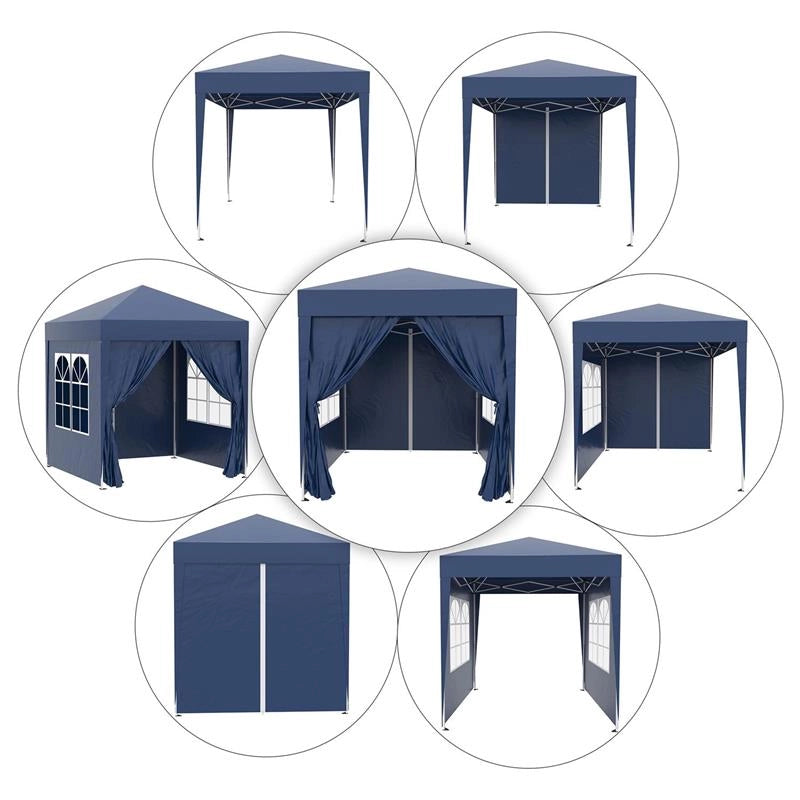GAZEBO PIEGHEVOLE POP UP 2X2 M CON 4 PARETI RIMOVIBILI IN POLIESTERE E ACCIAIO, BLU