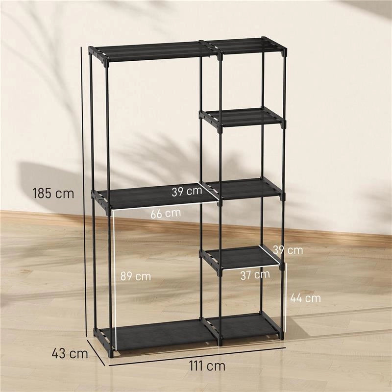 GUARDAROBA PORTATILE CON 2 ASTE E 6 RIPIANI, IN TESSUTO NON TESSUTO, PLASTICA E ACCIAIO, 111X43X185 CM, NERO