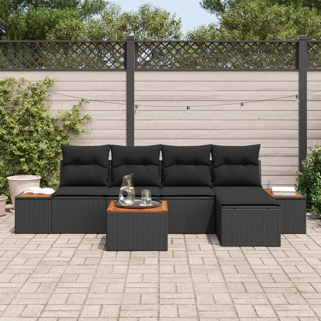 Set Divano da Giardino con cuscino 6 pcs Nero Polyrattan 3356738