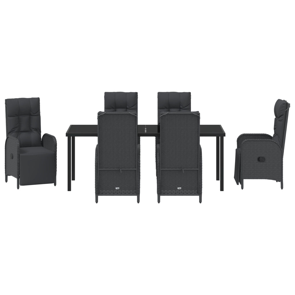 Set da Pranzo da Giardino 7 Pezzi con Cuscini Nero Poly Rattan