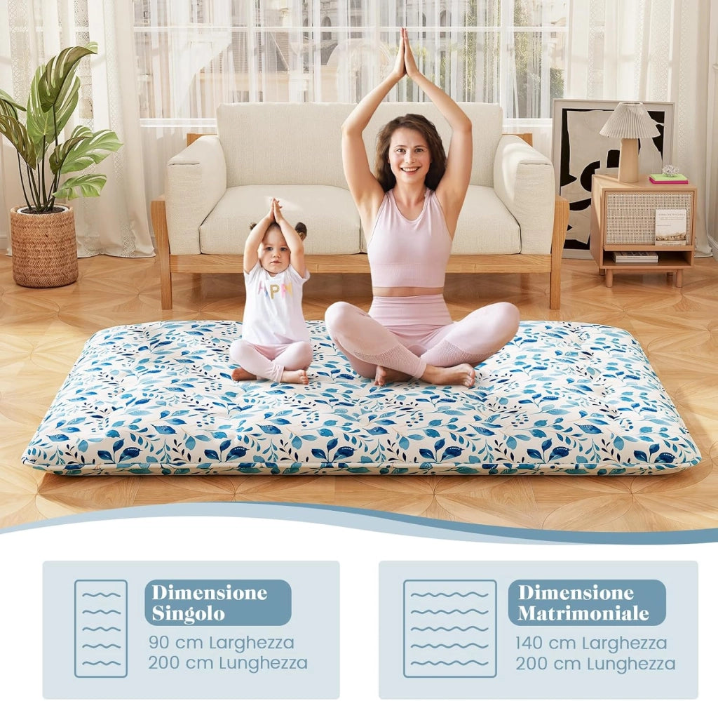 Materasso Futon Pieghevole, Materasso Portatile con Sacca da Trasporto per Camping, Materasso da Terra con Copertura Lavabile (Verde,200 x 140 cm)