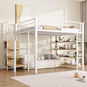 Letto a soppalco 140x200 cm con scala contenitore bianco