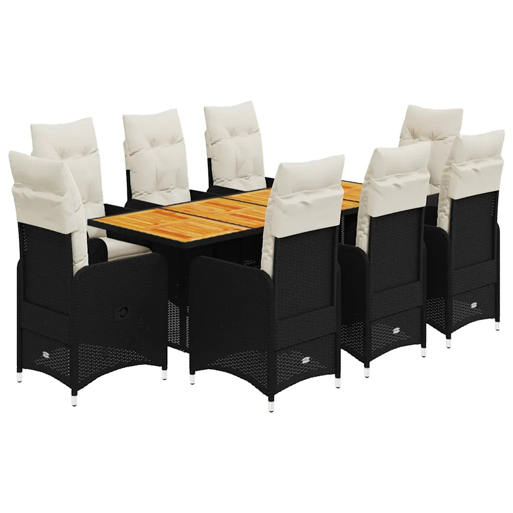 vidaXL Set Bistrò da Giardino 9 pz con Cuscini in Polyrattan Nero