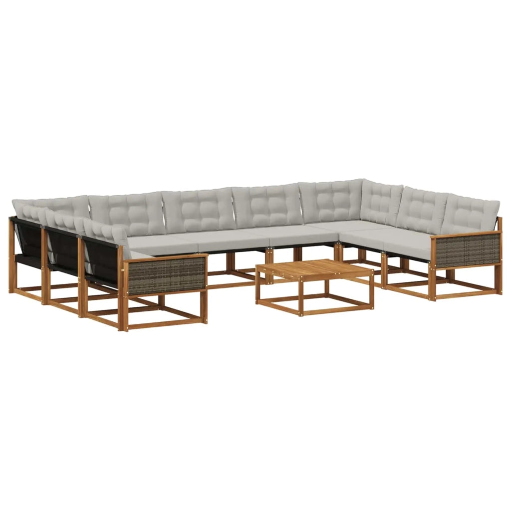 Set di divani da esterno 10 pcs Naturale e Grigio Chiaro
