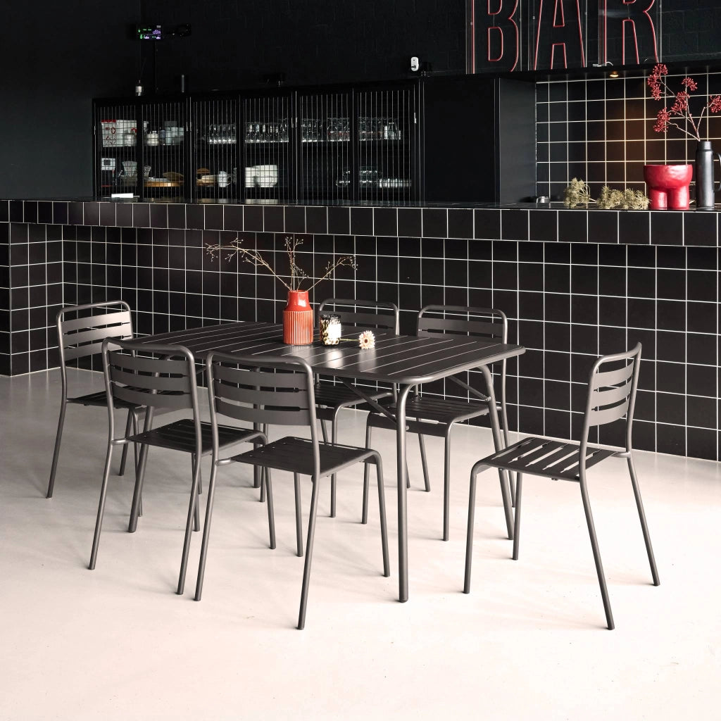 Set tavolo da giardino in acciaio con 6 sedie, 140cm, antracite