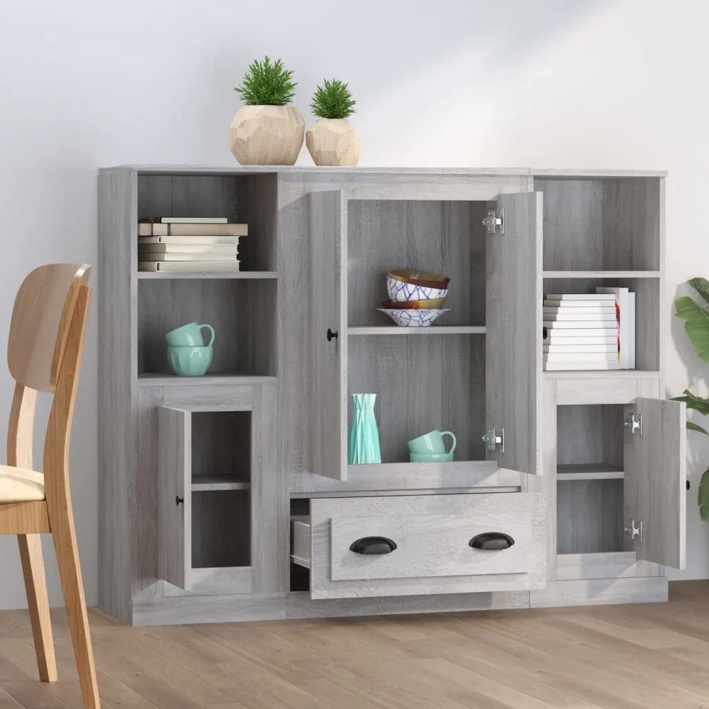 Credenze 3 pz | Madia | Buffet da pranzo | Armadio da pranzo Grigio Sonoma in Legno Multistrato