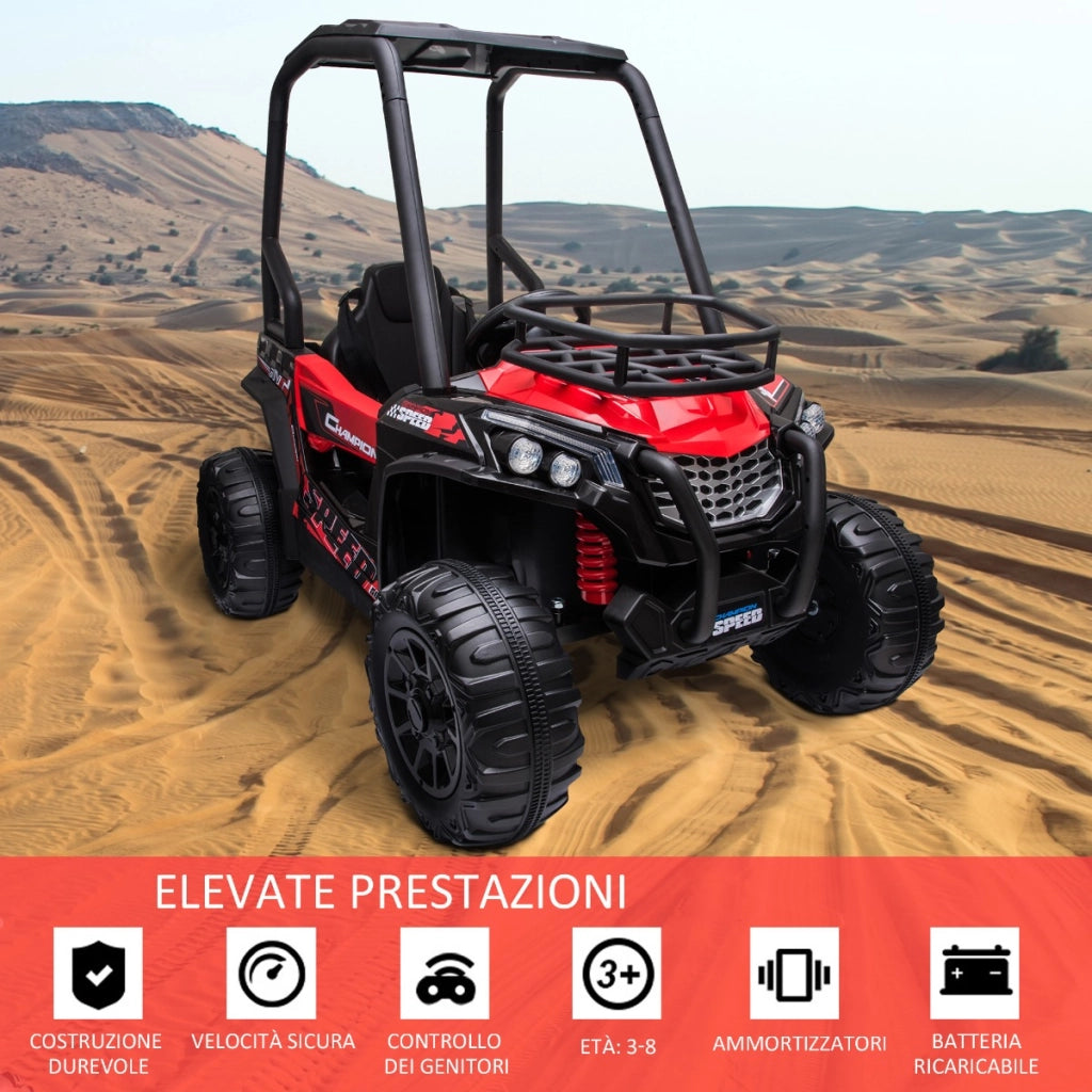 EasyComfort Macchina Elettrica per Bambini 12V, Velocità 3-6km/h, Quad Elettrico Mini con Doppio Motori, USB, Lettore MP3 e Telecomando, 118x76x104cm, Rosso e Nero