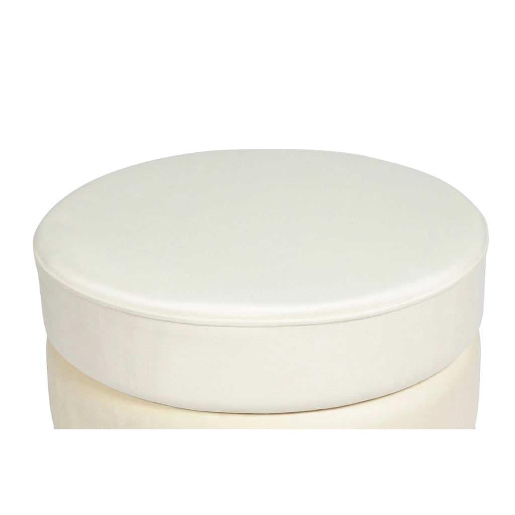 Pouf Elyse in velluto color crema con base in acciaio