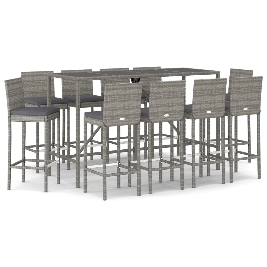 Set Bar da Giardino 11 pz con Cuscini in Polyrattan Grigio 3187650