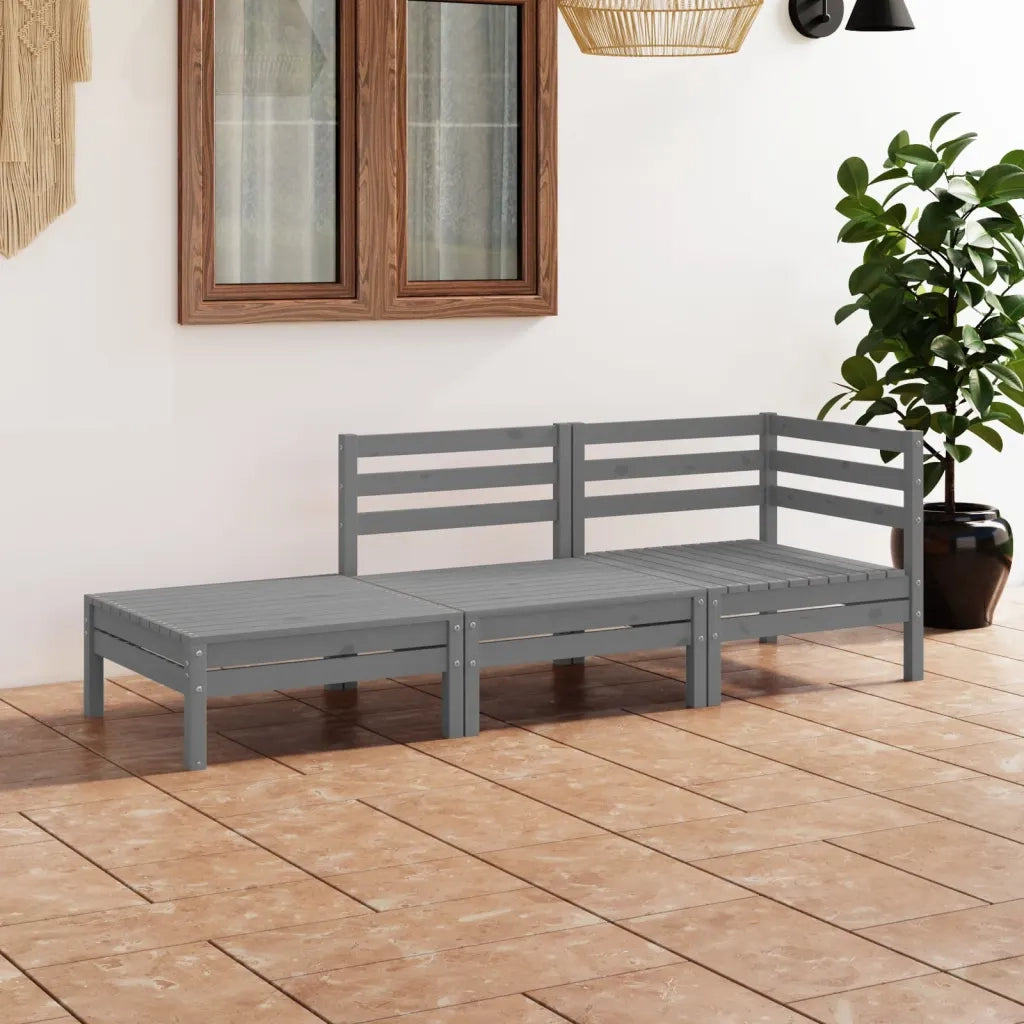 Set Divani da Giardino 3 pz | Set Salotto da Giardino Grigio in Legno Massello di Pino