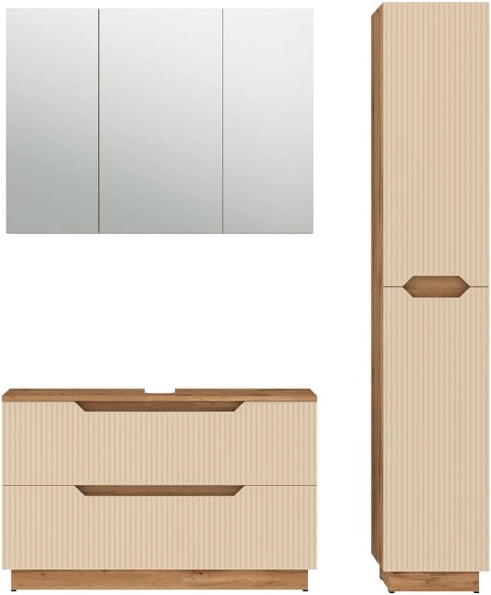 Set di mobili da bagno Lotta, Rovere/cashmere a righe, 3 parti