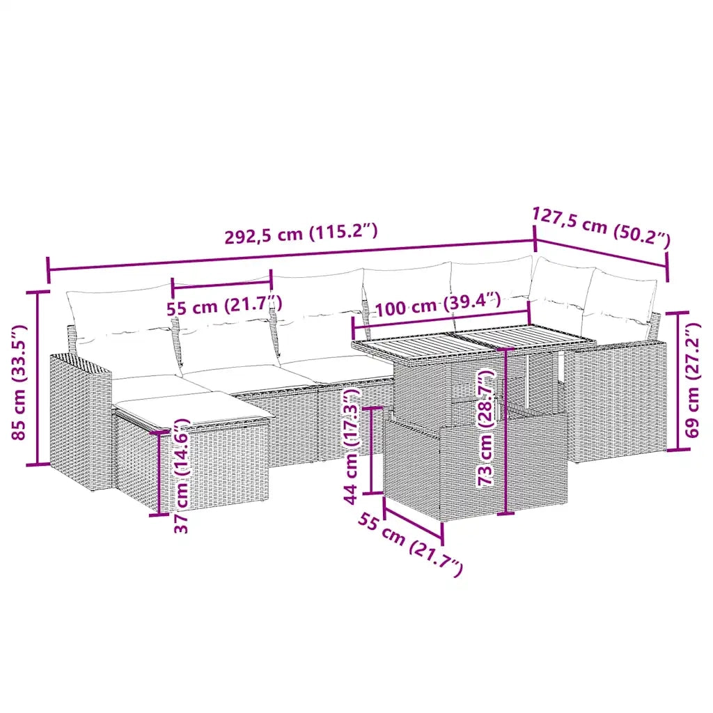 Set Divano da Giardino 8 pz con Cuscini Beige in Polyrattan 3271422