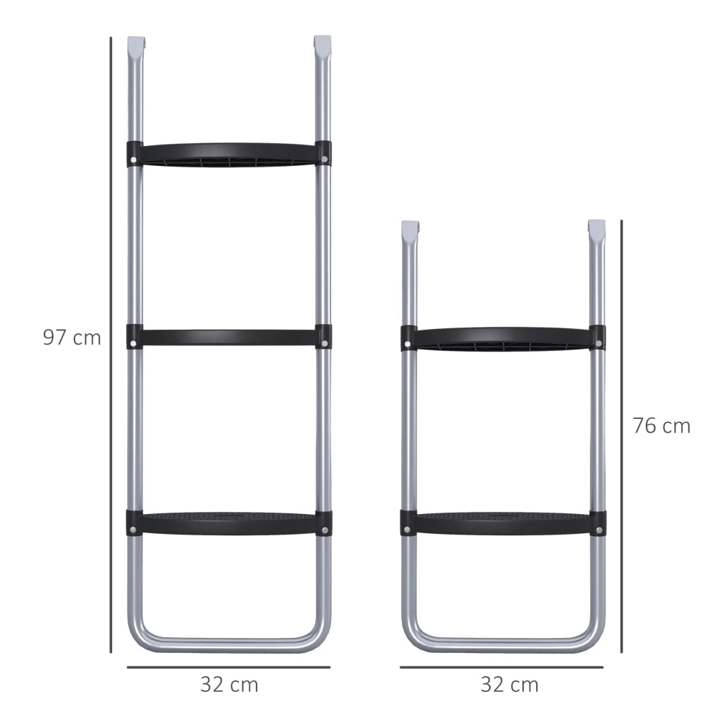Scaletta per Trampolino Elastico Regolabile a 3 o 2 Scalini in Acciaio, 97x32cm, Argento