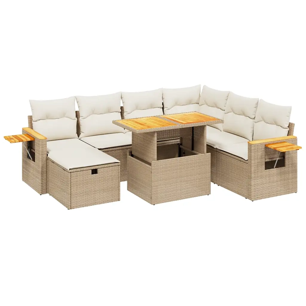 Set Divano da Giardino 8 pz con Cuscini Beige in Polyrattan 3276159