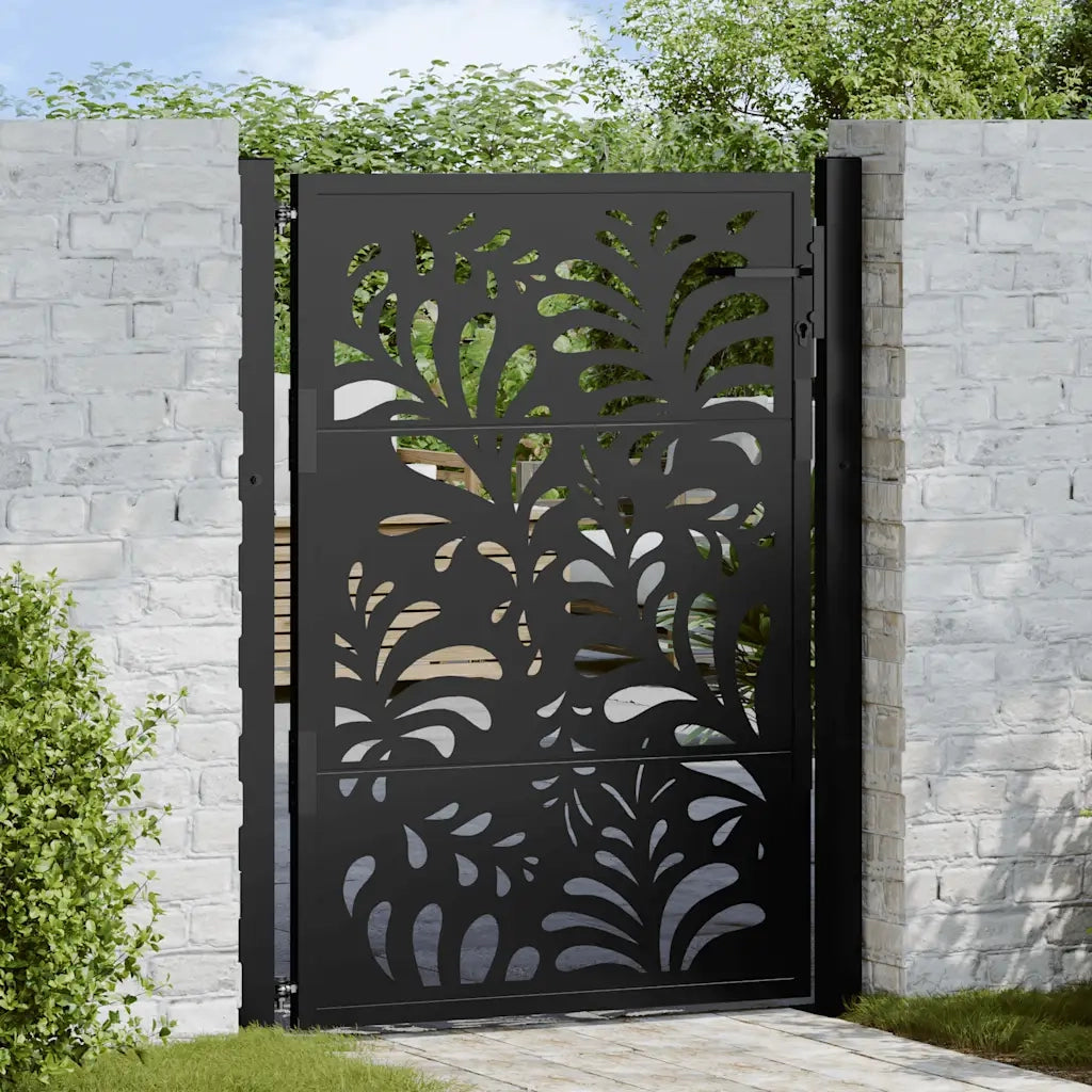 Cancello da giardino nero 100x125 cm in acciaio design ondulato 4100970