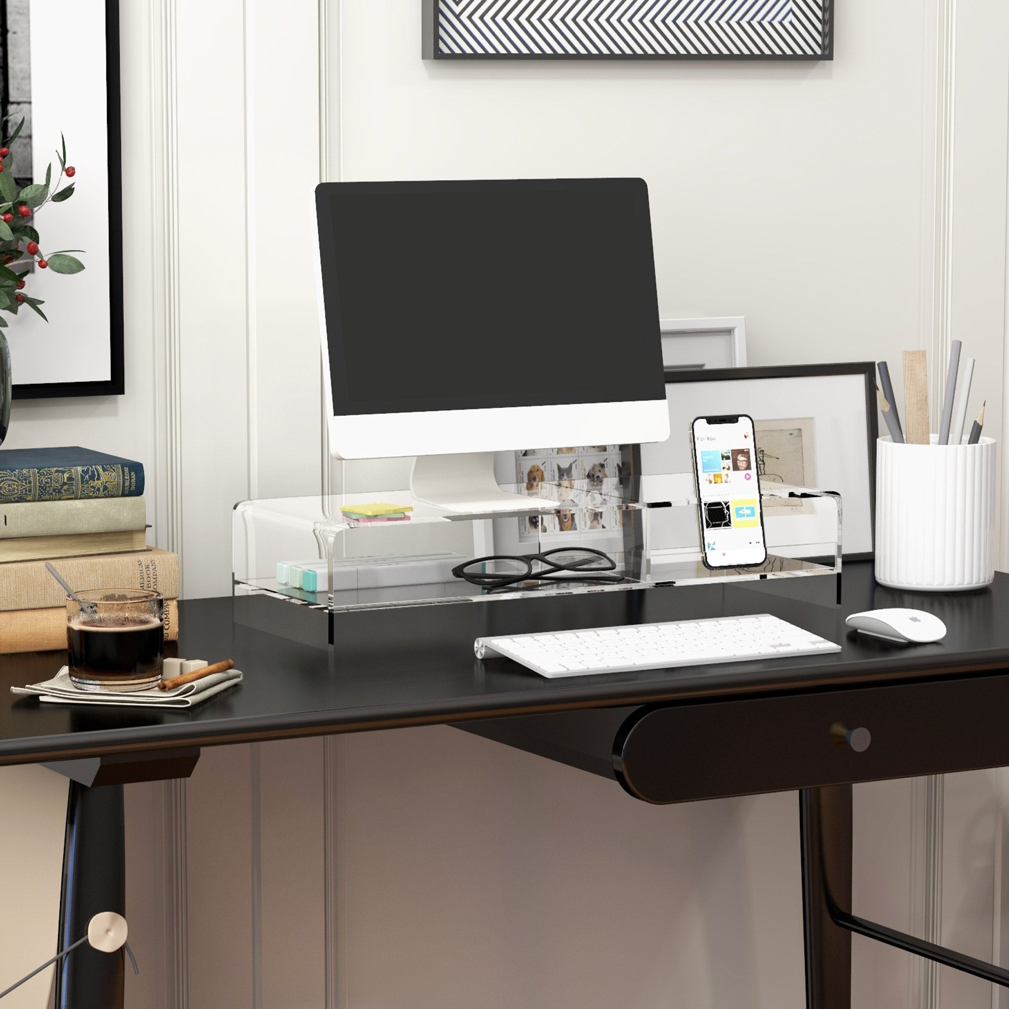 Supporto Monitor PC 24” Max 2 Ripiani 50,8x19x12 cm in Acrilico Trasparente
