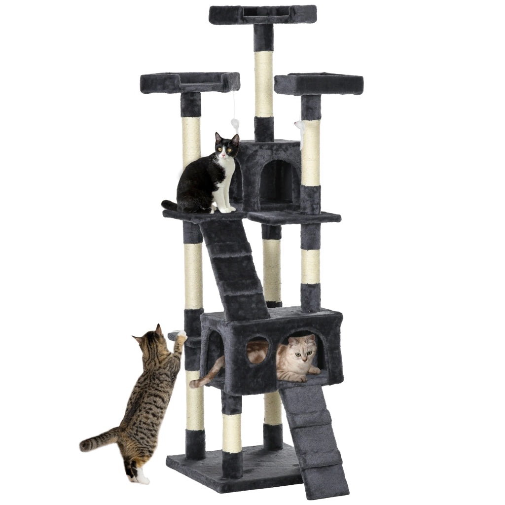Albero per Gatti con Tiragraffi e Cuscini ¨C Zephmum ¨C Grigio Scuro 49x49x173 cm