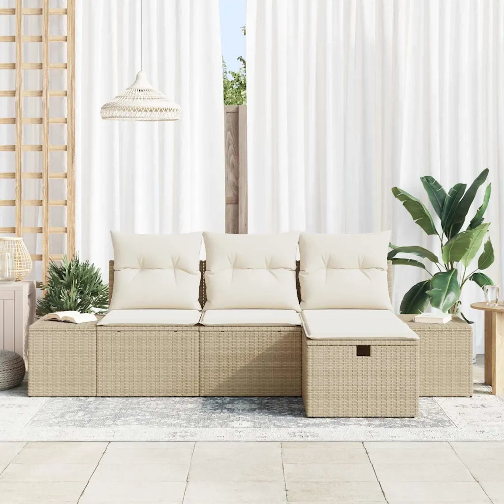 Set Divano da Giardino con cuscino 4 pcs Beige Poly Rattan