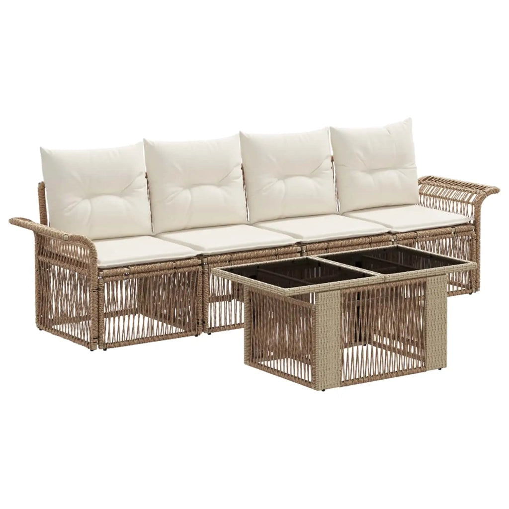 Set Divano da Giardino 5 pz Beige e Bianco Crema polyrattan 3436590
