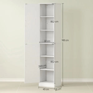 Mobile bagno alto e stretto con 2 ante e ripiani regolabili, 40 x 35 x 180 cm, bianco