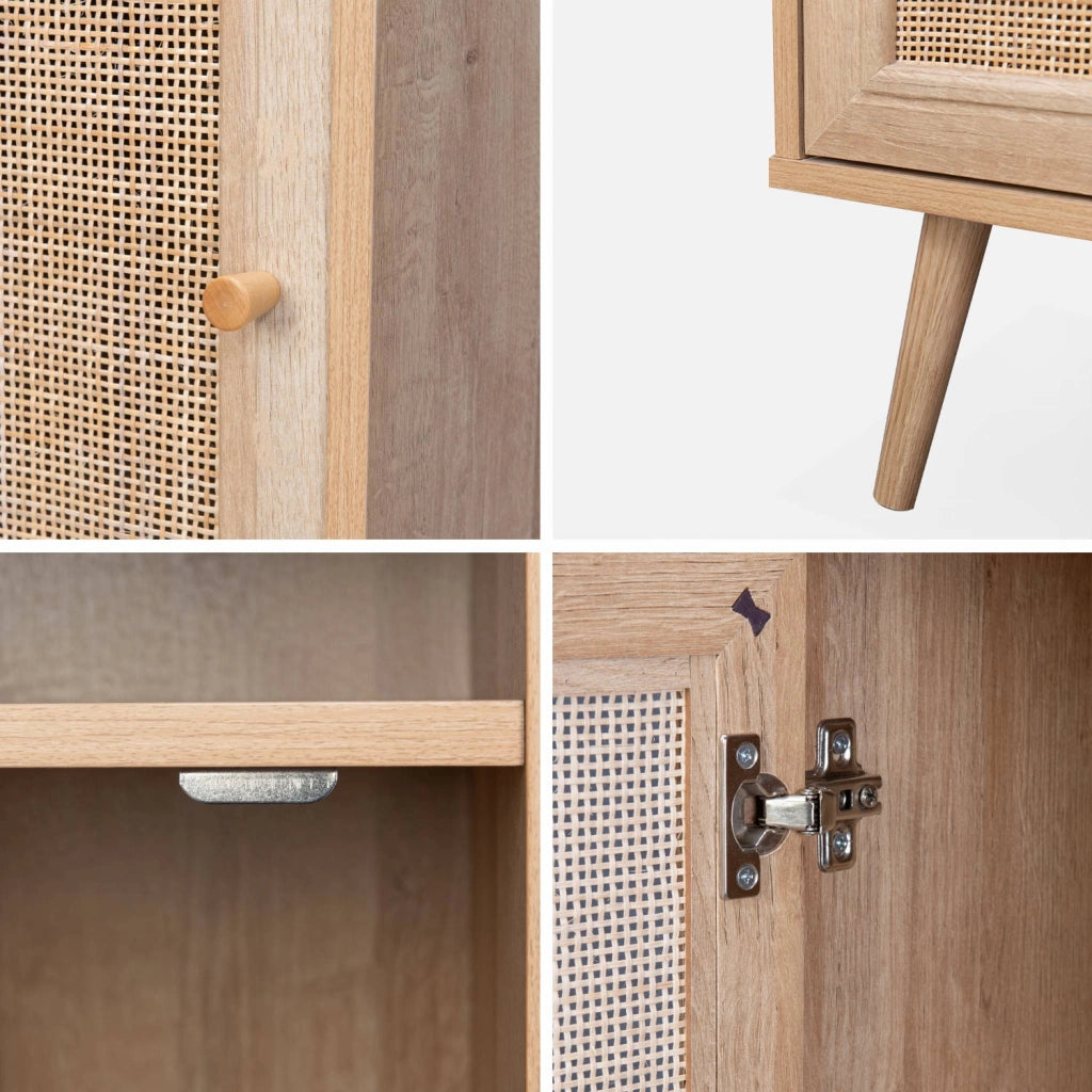 Set 2 comodini scandinavi in intrecciatura cannage, marrone naturale