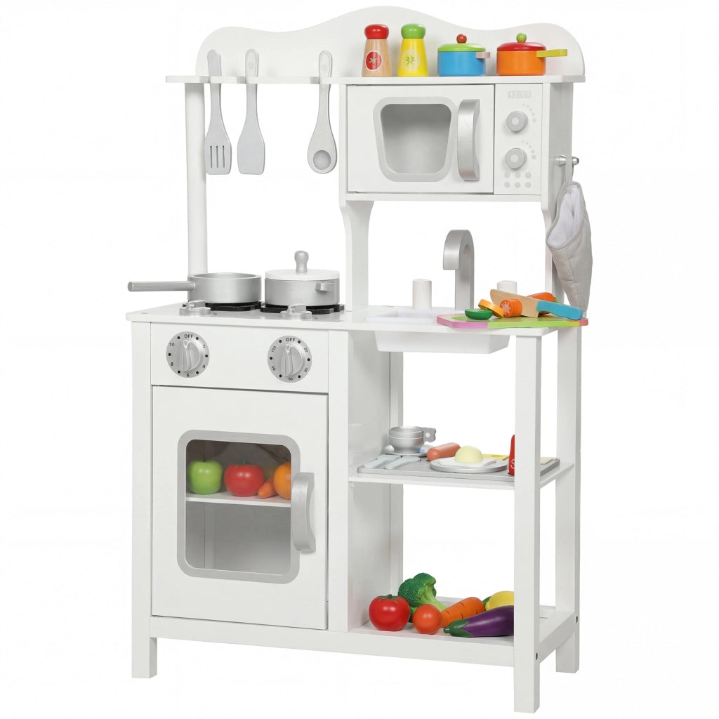 Cucina Giocattolo Legno con Suoni Accessori Lavandino Microonde ¨C Xylo ¨C Bianco 3+ Anni