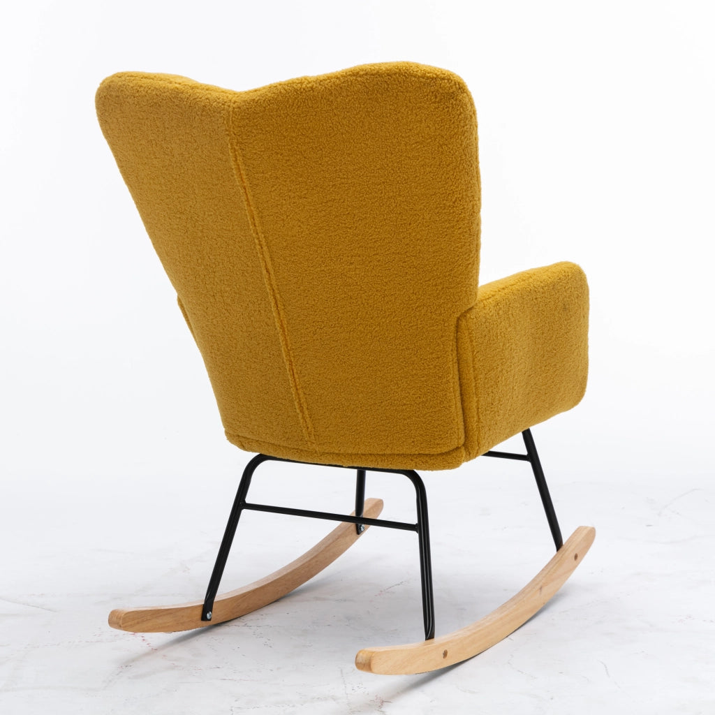 Poltrona Dondolo in Tessuto Boucl¨¦ Giallo ¨C MINIMAL ¨C Reclinabile, Imbottita, Soggiorno