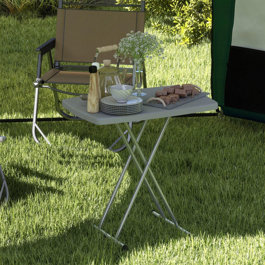 Tavolino da Giardino Pieghevole 76x50x74 cm ad Altezza Regolabile in Metallo e HDPE Grigio Scuro